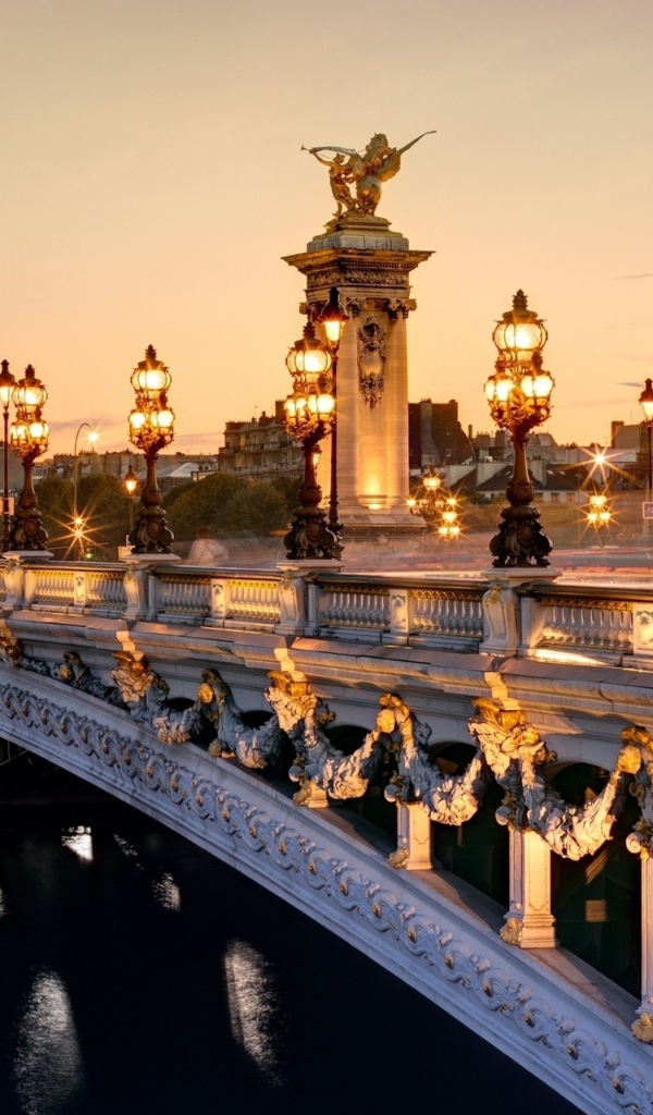 Арочный мост Александра 3 в фонарях, город Париж. Франция 