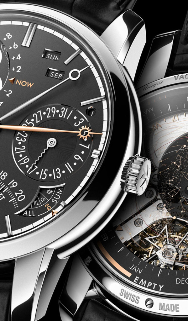 Стильные дорогие часы Vacheron Constanin с черным кожаным ремешком