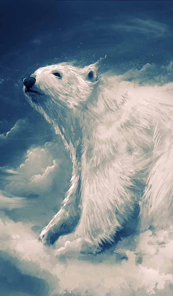 Большой белый медведь на облаке