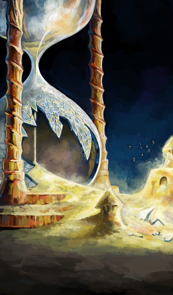 Разбитые песочные часы с замком из песка 