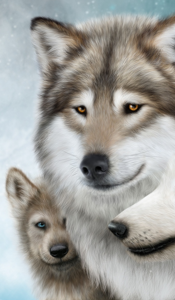 Семья из трех волков зимой, рисунок