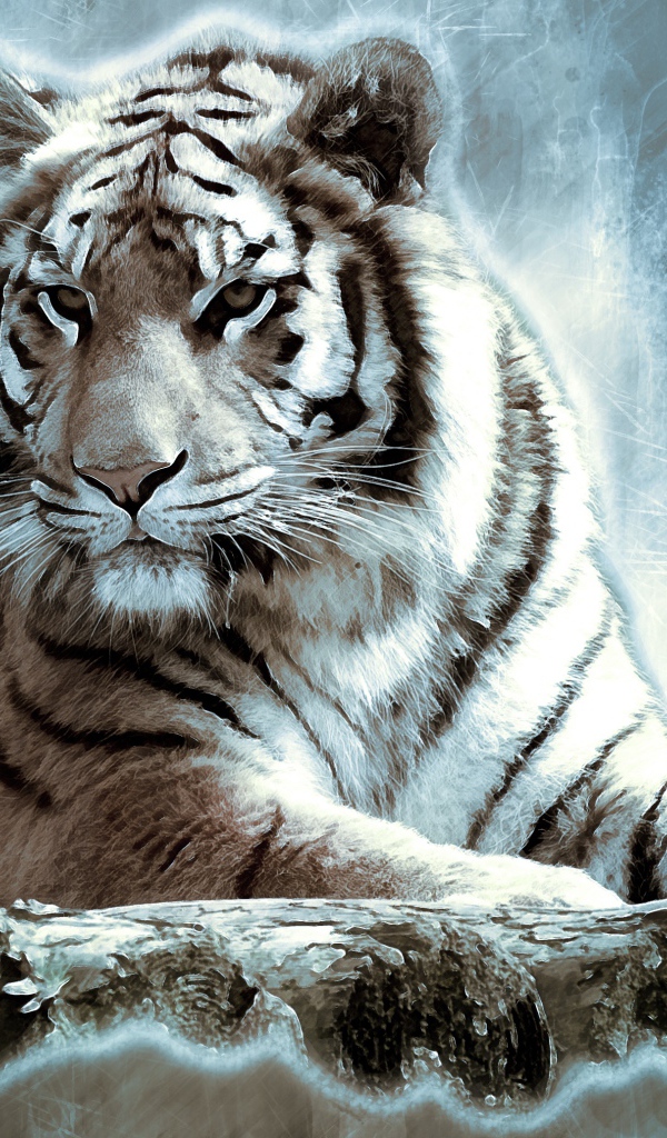 Нарисованный большой белый тигр