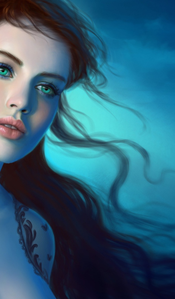 Красивая молодая девушка с зелеными глазами, фэнтези