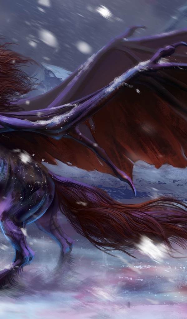 Фантастический черный конь с крыльями 