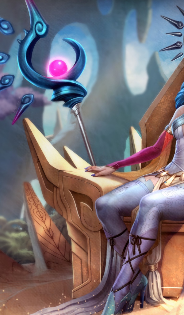 Фантастическая девушка маг сидит на троне