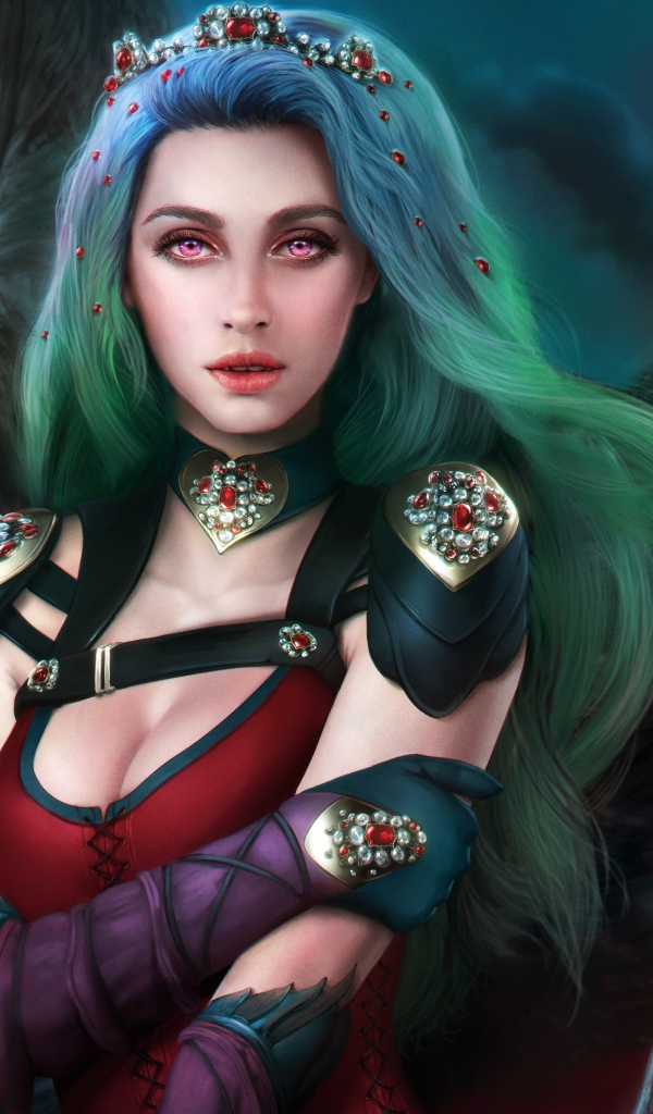 Фантастическая девушка с зелеными волосами королева вампиров