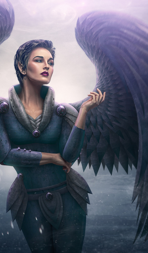 Фэтнези девушка ангел с большими черными крыльями