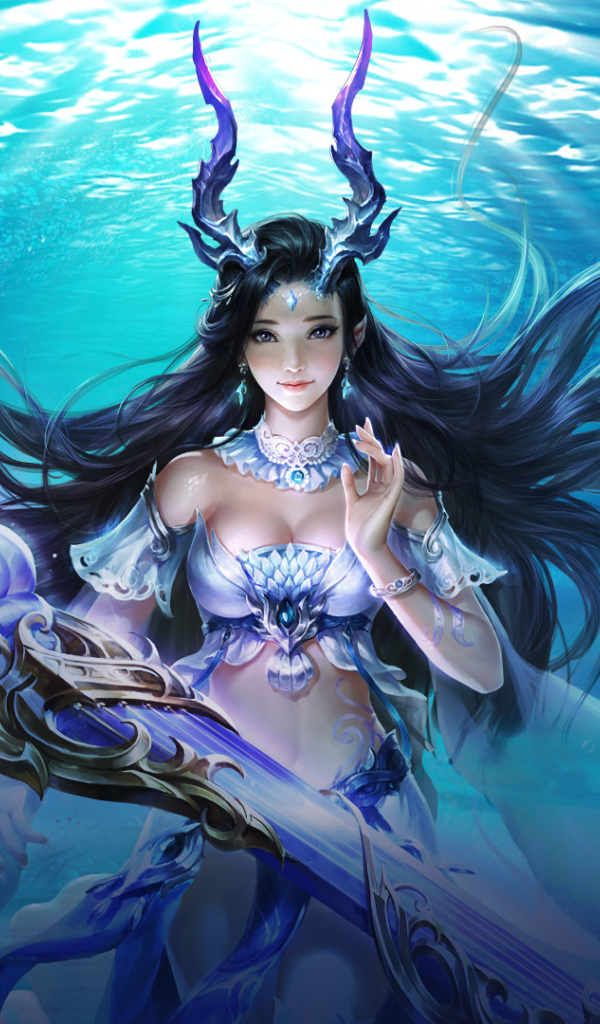 Mermaid girl under water, fantasy