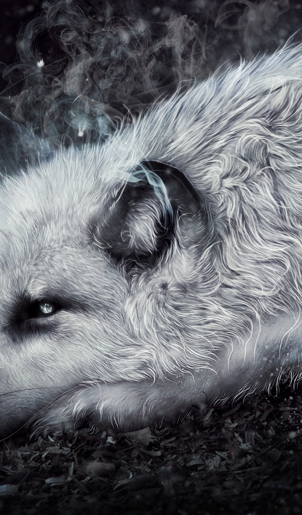 Фантастический волк лежит на земле