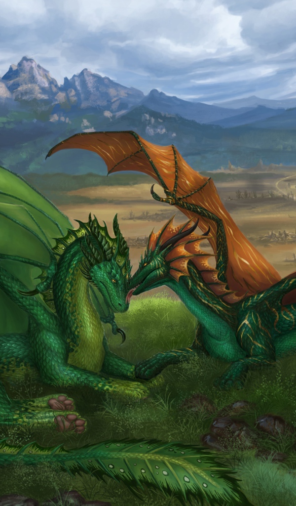 Два больших влюбленных дракона фэнтези