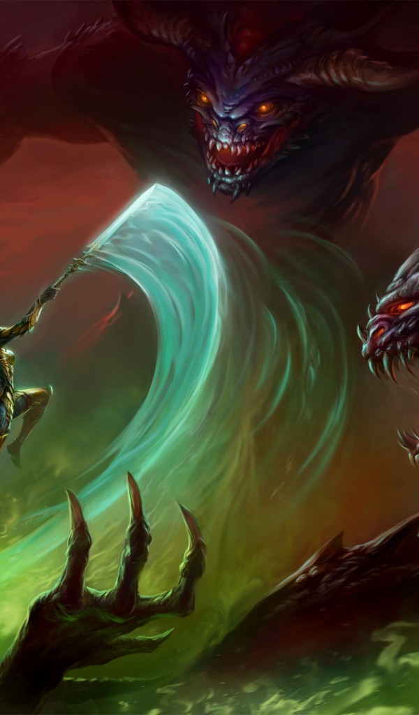 Женщина воин сражается с драконами фэнтези