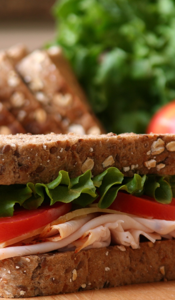 Сэндвич с помидорами ветчиной и салатом 