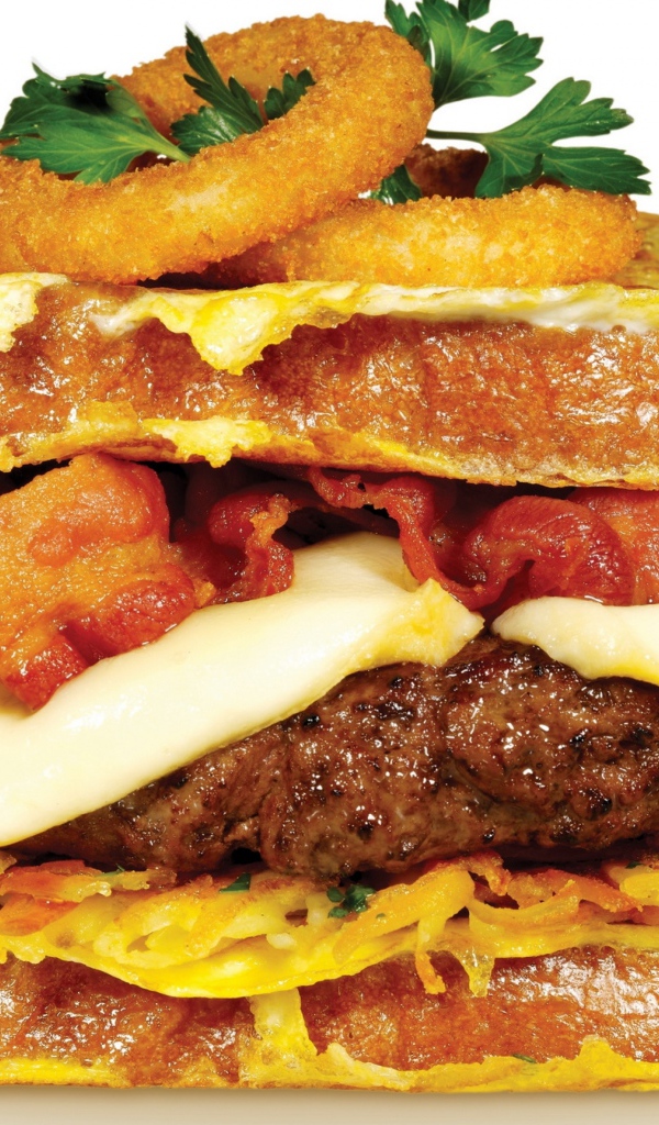 Сытный бургер с котлетой на белом фоне