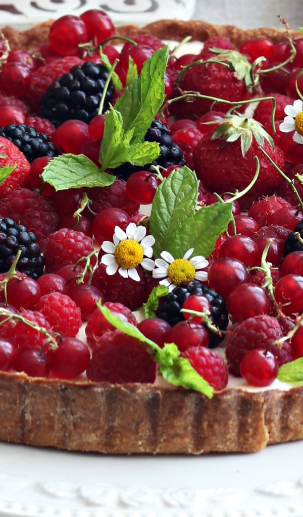 Аппетитный пирог со свежими ягодами малины, смородины, ежевики и клубники 