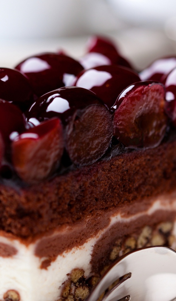 Аппетитное сладкое пирожное с вишнями