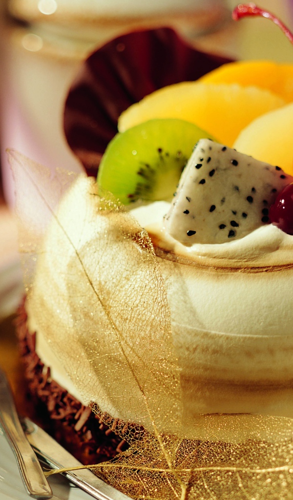 Красивый торт с шоколадом и фруктами