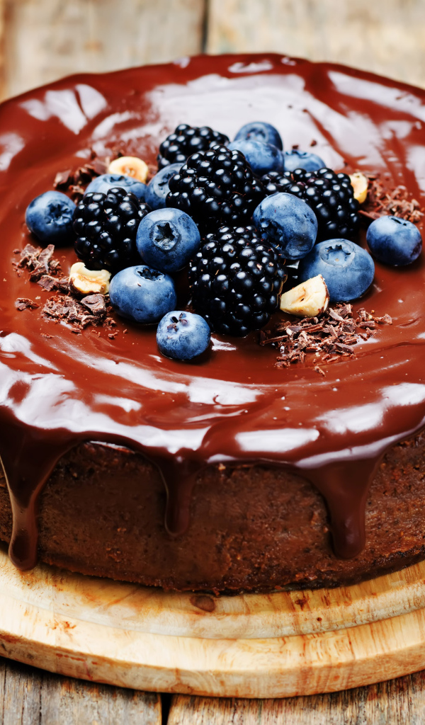 Шоколадный пирог с ежевикой и черникой 