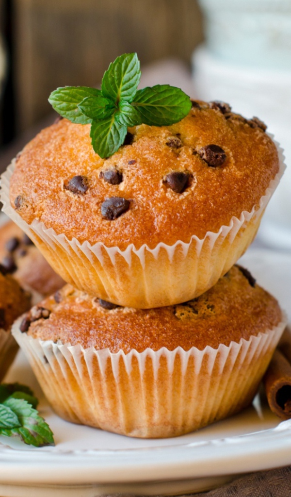 Кексы с шоколадной крошкой и мятой 