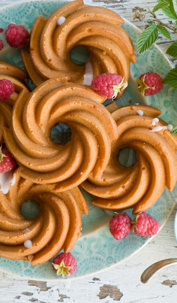 Песочное печенье на тарелке с ягодами малины