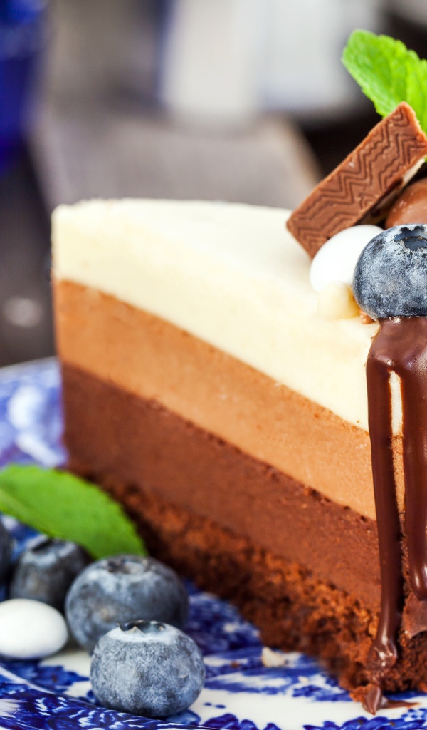 Торт три шоколада с ягодами черники