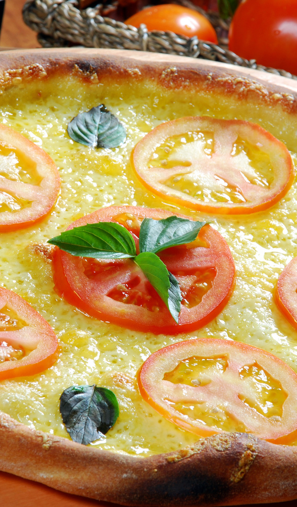 Пицца с сыром и помидорами с аппетитными зажаренными краями