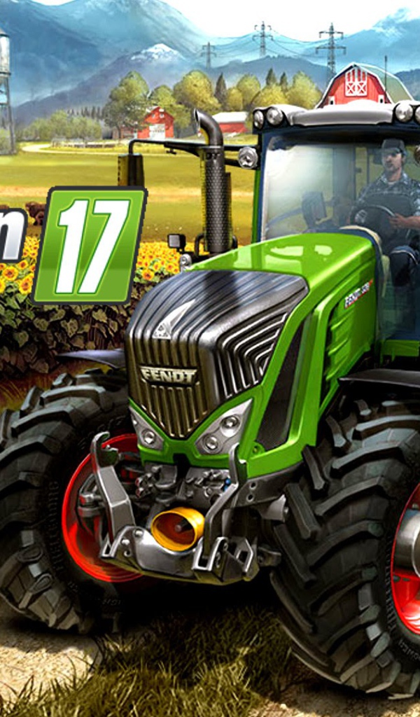 Green tractor in the field, the game Farming Simulator 2017