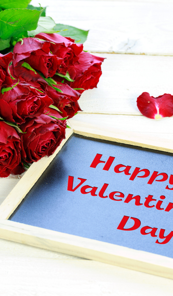 Букет красных роз с табличкой День Святого Валентина, 14 февраля