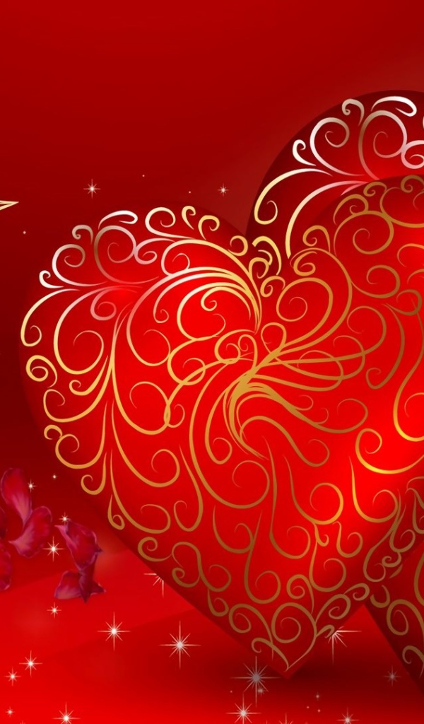 Два сердца и волшебная птица открытка на День Влюбленных 