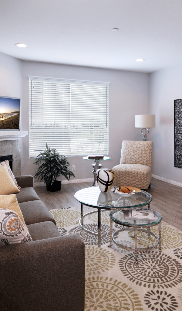 Уютная современная комната с диваном 