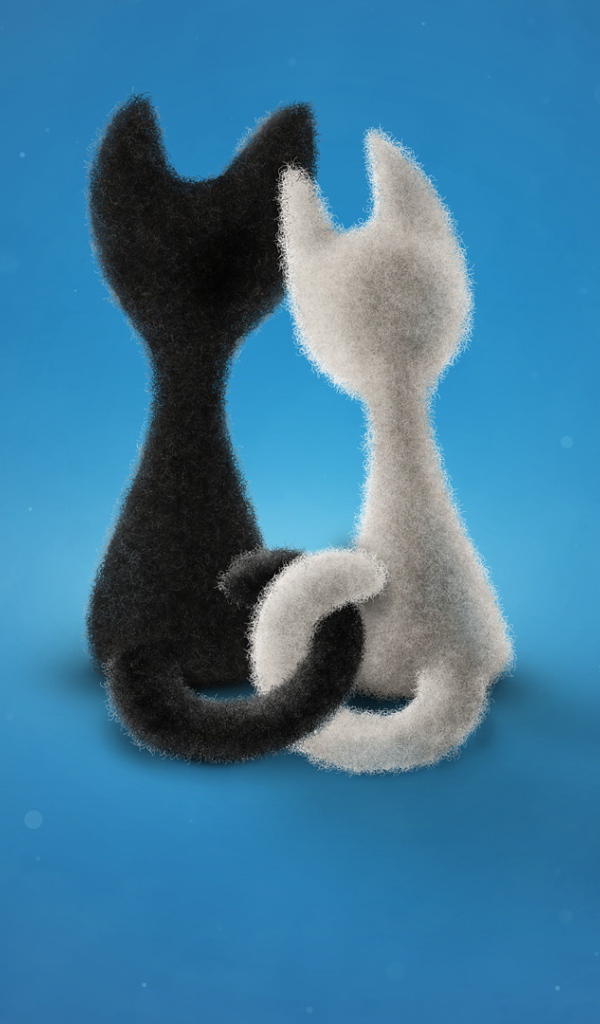 Влюбленные коты на синем фоне 