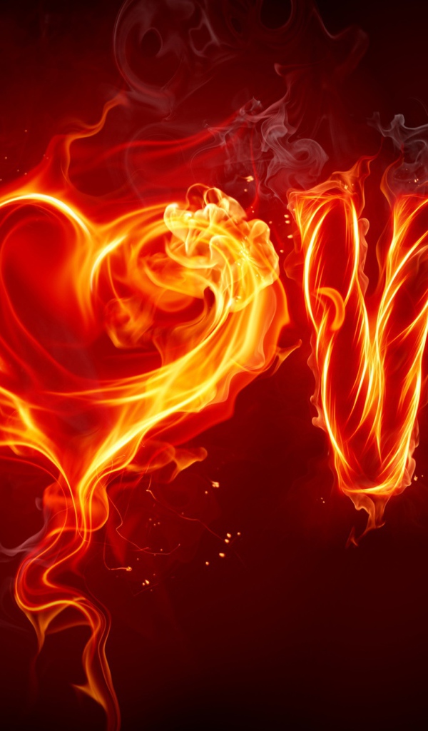 Огненная надпись любовь на черном фоне