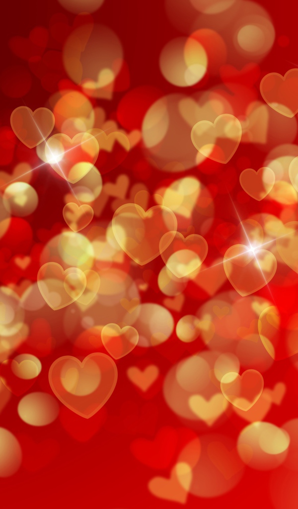 Золотистые сердечки на красном фоне