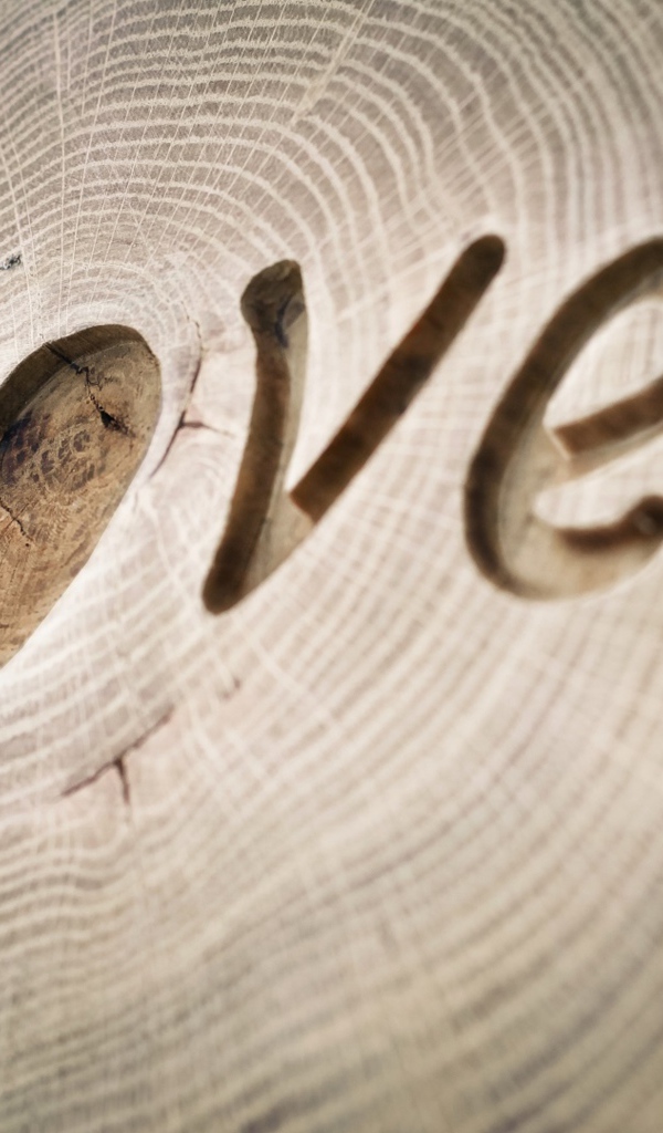 Надпись LOVE вырезана на дереве
