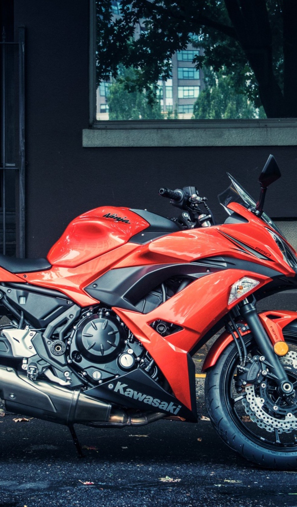 Красный мотоцикл Kawasaki Ninja 650R 