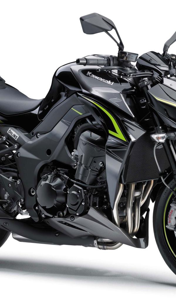 Стильный  черный мотоцикл Kawasaki Z1000R, 2017