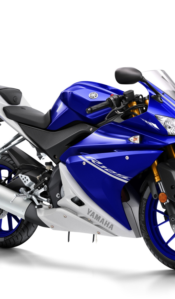 Синий мотоцикл Yamaha  YZF-R125,  на белом фоне