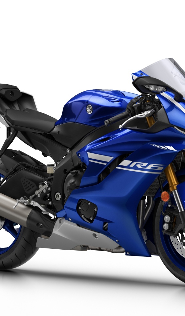 Синий мотоцикл Yamaha YZF-R6, 2017 на белом фоне