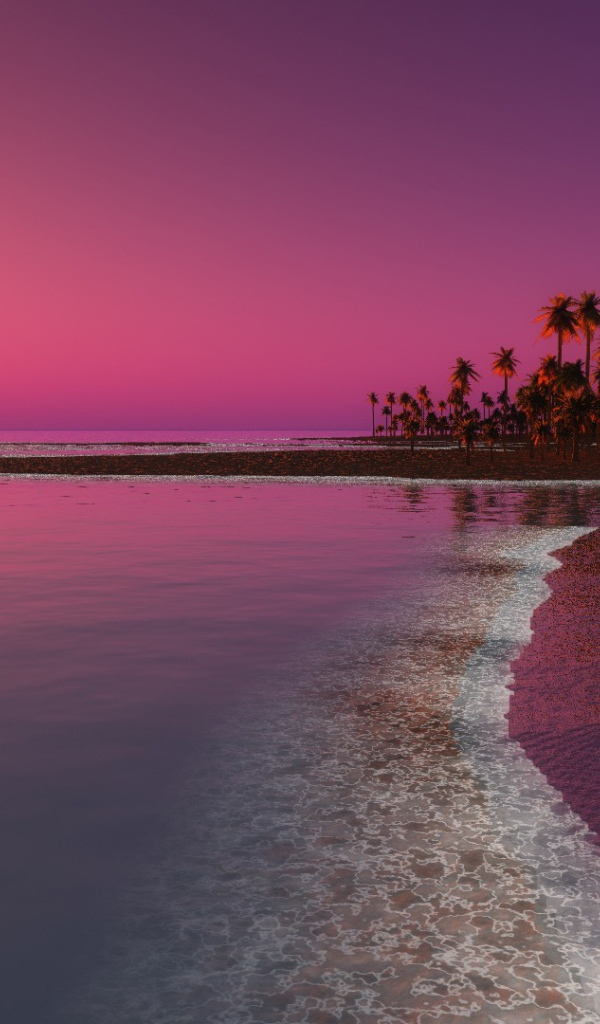 Красивый розовый закат на пляже