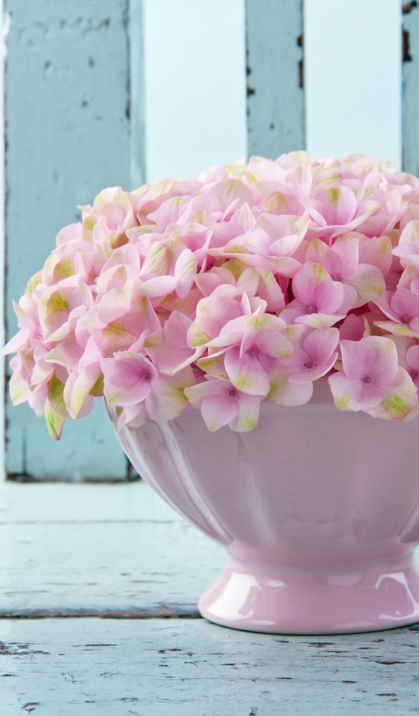 Нежные розовые цветы в белой вазе