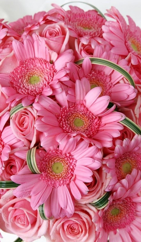 Нежный розовый свадебный букет гербер