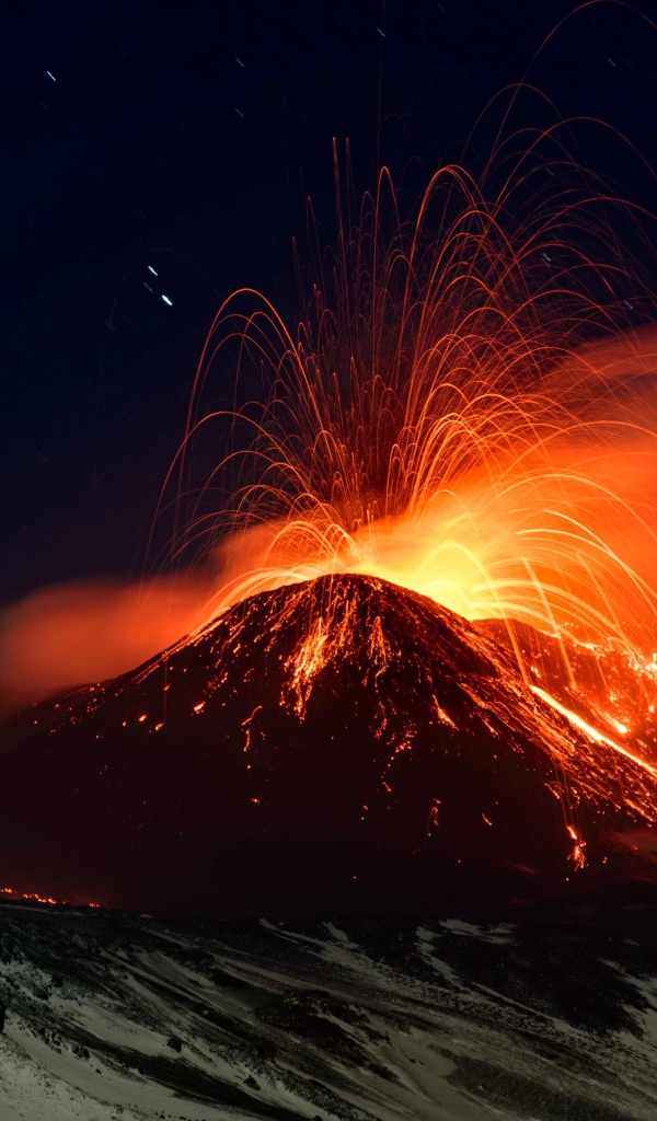 Сицилийский вулкан Этна извержение лавы 