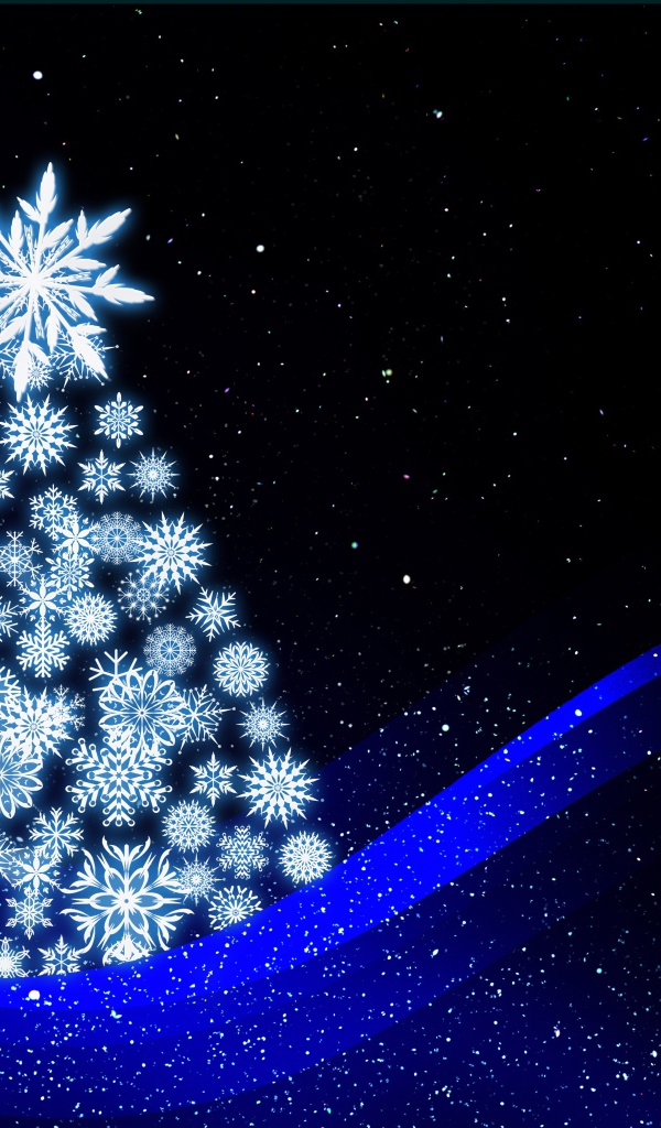 Новогодняя елка из белых снежинок арт