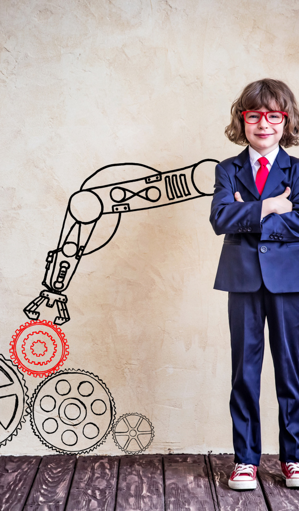 Маленький мальчик будущий ученый в костюме и очках