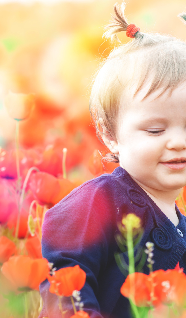 Маленькая девочка в красных цветах мака 