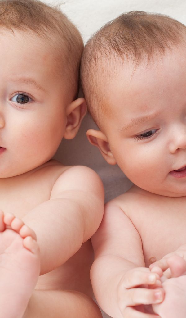 Два маленьких грудных ребенка близнеца с игрушкой