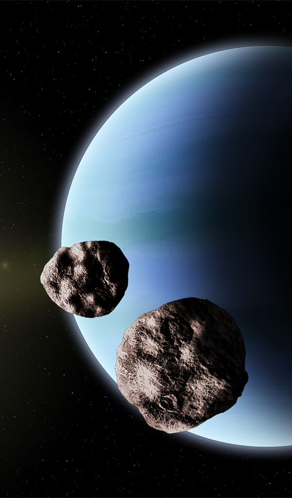 Полет астероидов рядом с планетой Нептун 