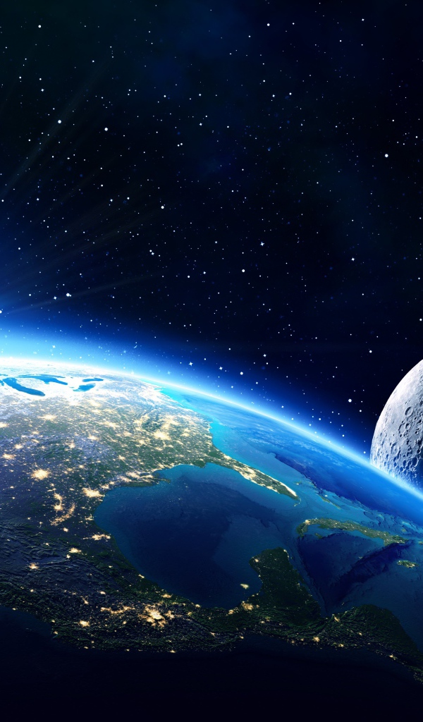 Планета земля с луной в звездном космосе