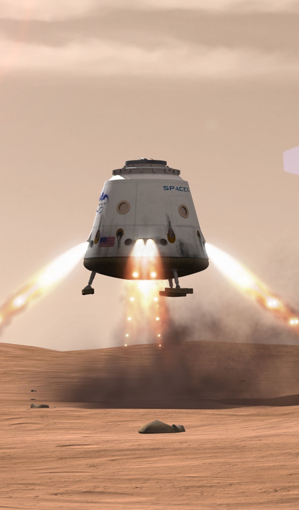 Взлет исследовательской ракеты Красный дракон с поверхности Марса