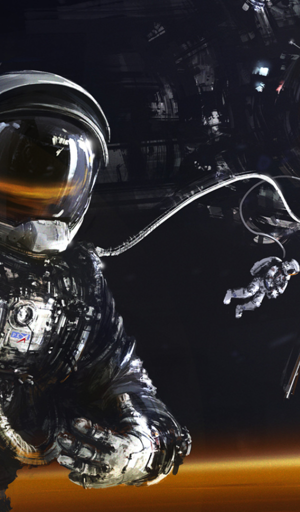 Астронавт и космический корабль над поверхностью Марса