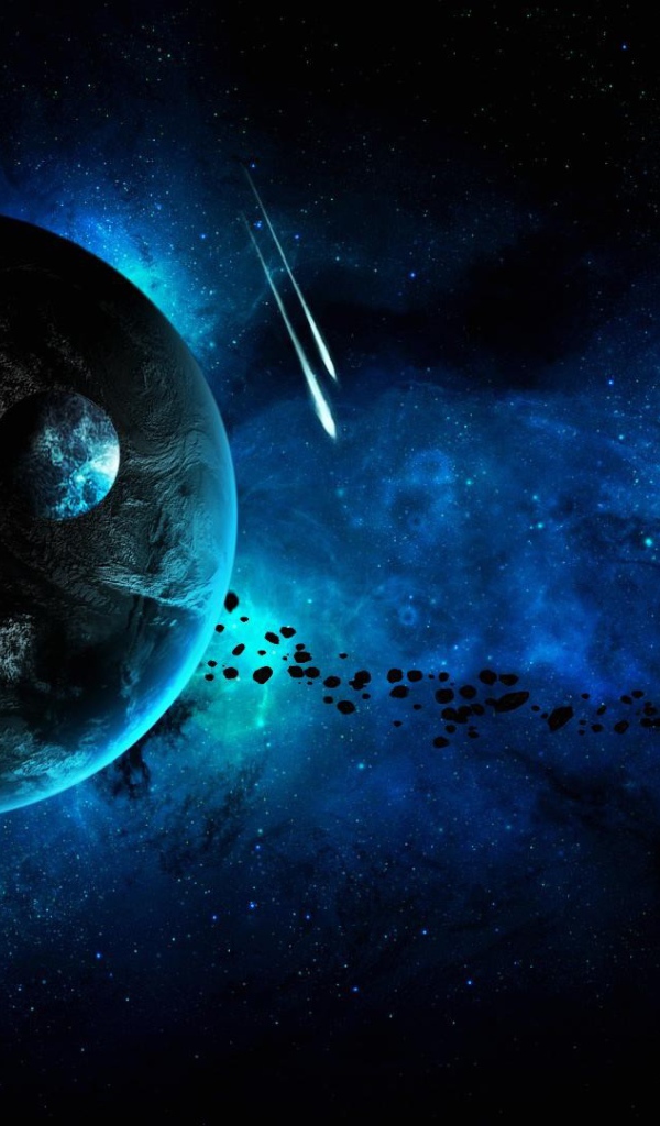 Планеты и метеоритный дождь в звездной галактике 